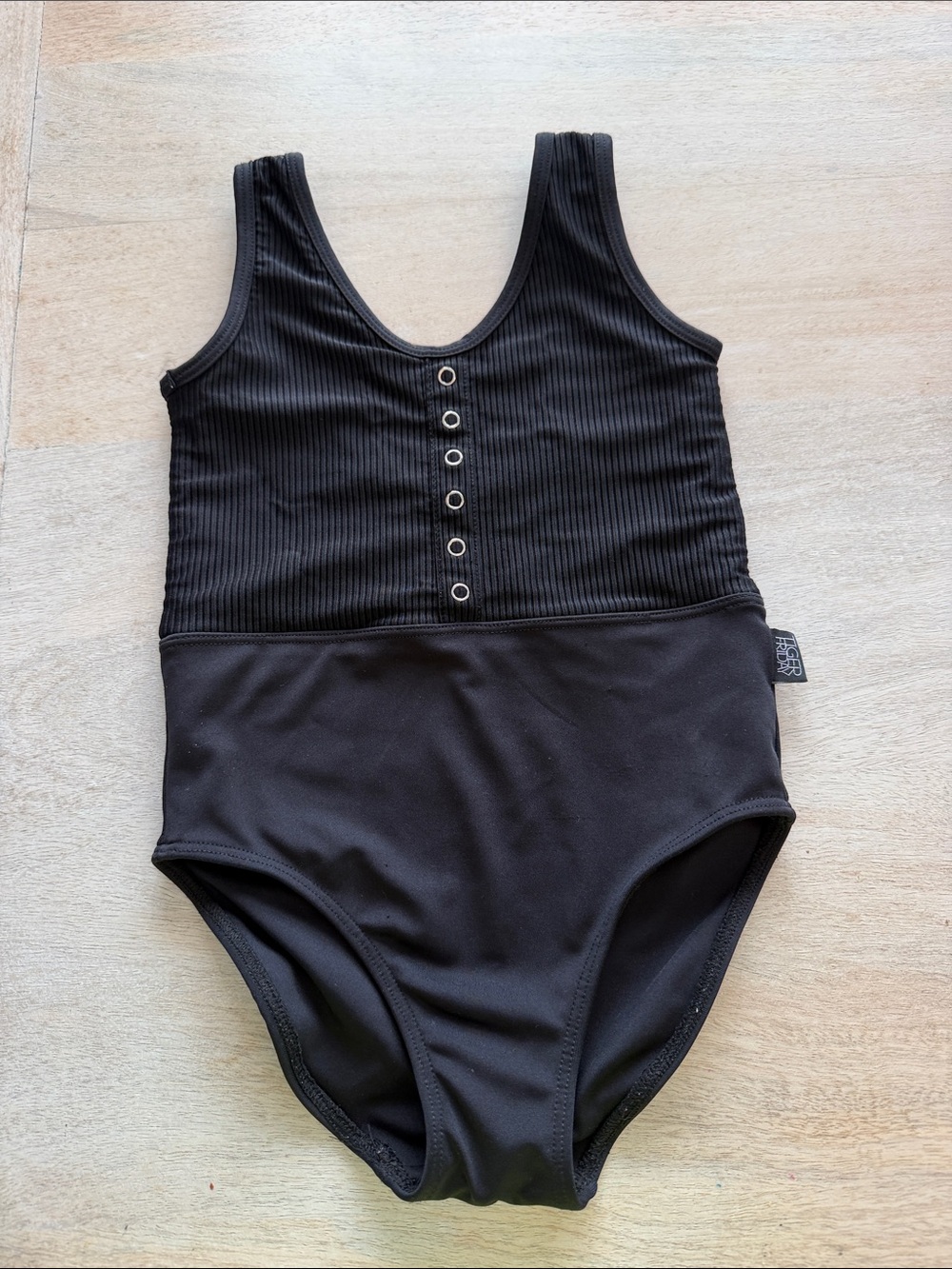Tiger Friday Black Ribbed Girls Dance Leotard